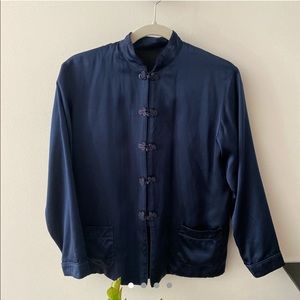 Reformation silk long sleeve shirt in navy size s